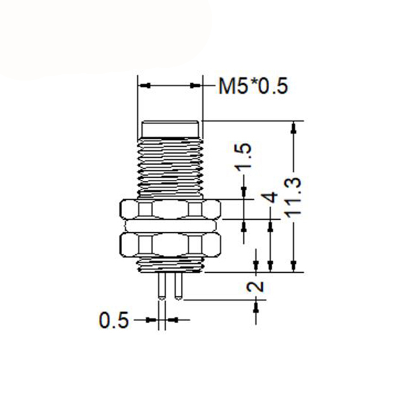 M5 3pins A code male straight rear panel mount connector,unshielded,insert,brass with nickel plated shell
